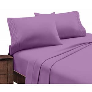 Home Sweet Home Extra Soft Deep Pocket Embroidered Luxury Bed Sheet Set - California King, Purple
