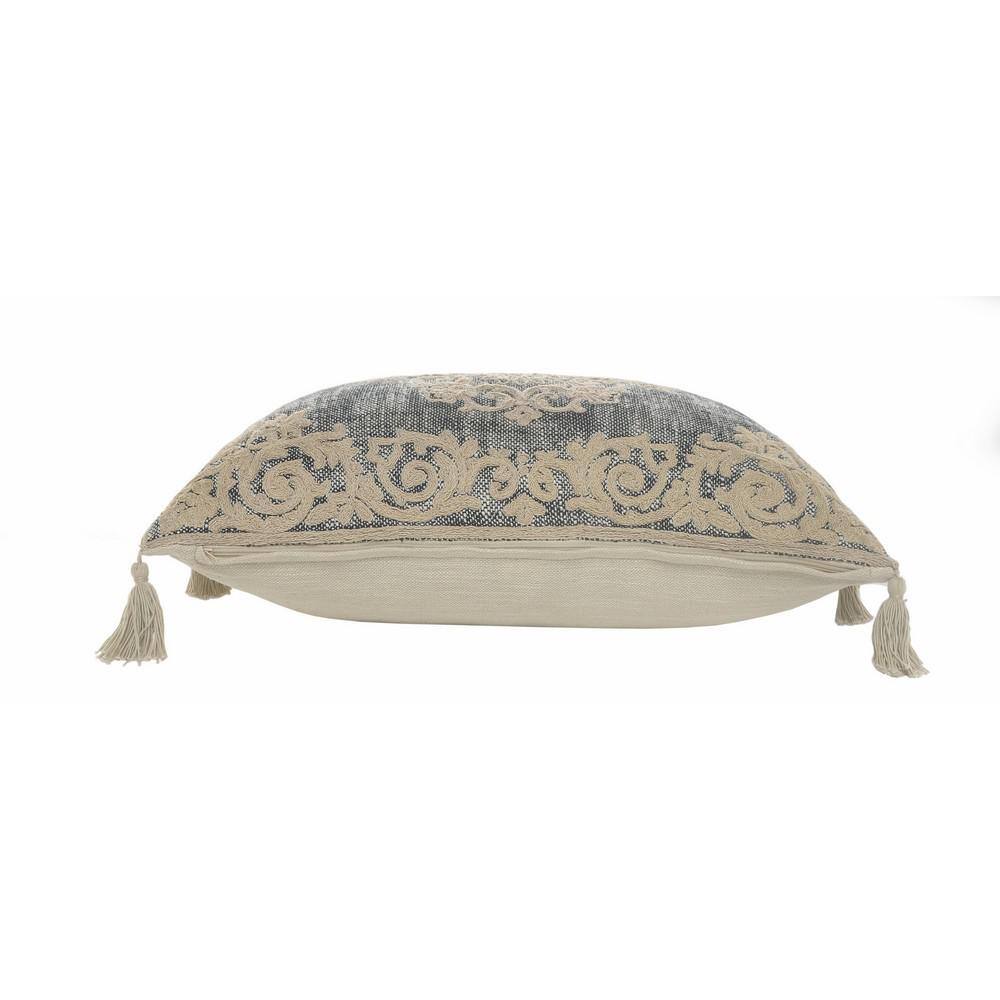 Gray and Beige Embroidered Rectangular Lumbar Pillow