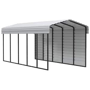 10 ft. W x 24 ft. D x 9 ft. H Eggshell Galvanized Steel Carport with 1-sided Enclosure