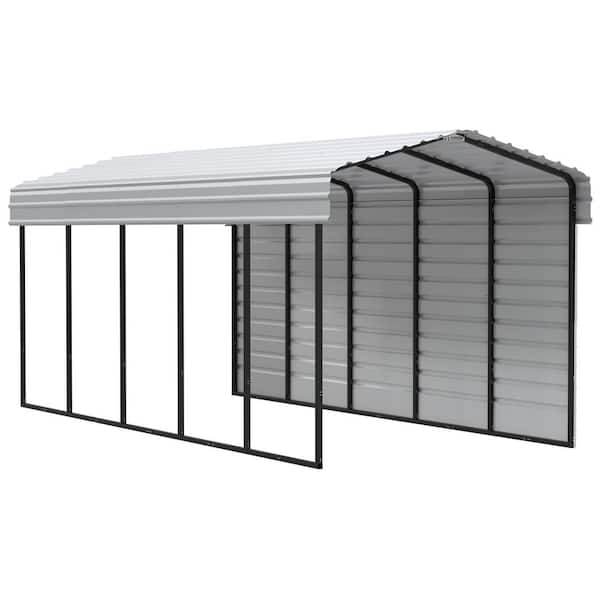 Arrow 10 ft. W x 24 ft. D x 9 ft. H Eggshell Galvanized Steel Carport with 1-sided Enclosure