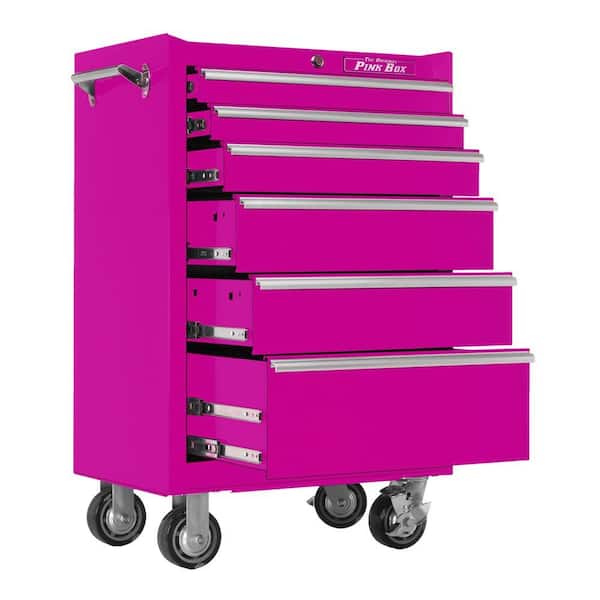 The Original Pink Box 26 in. 6-Drawer Roll Away Cabinet with Pink