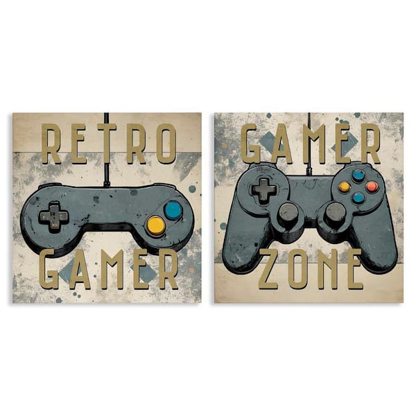Stupell Industries Retro Gamer Controllers by Kim Allen 2 Pieces Unframed Typography Graphic Art Print 24 in. x 24 in.