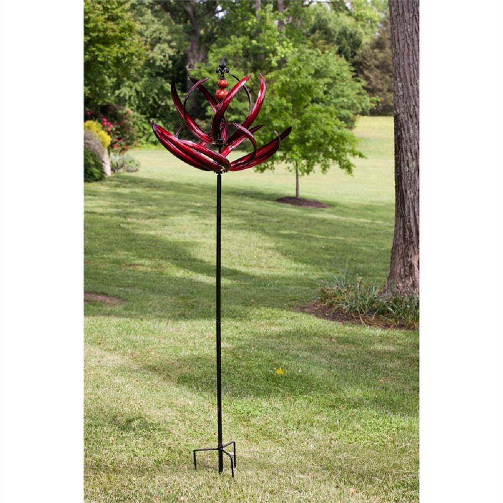 91-inch Red Powder-Coated Metal Kinetic Wind Spinner Garden Stake