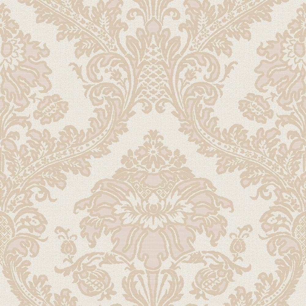 Traditional Damask Pink Metallic Finish Vinyl on Non-woven Non-Pasted Wallp