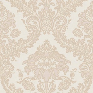 Traditional Damask Pink Metallic Finish Vinyl on Non-woven Non-Pasted Wallpaper Roll