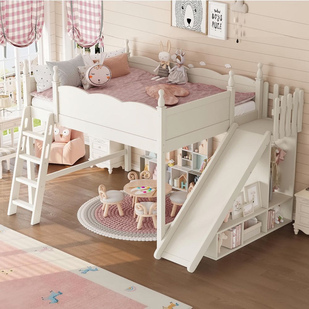 Harper & Bright Designs Beige Queen Solid Wood Loft Bed with