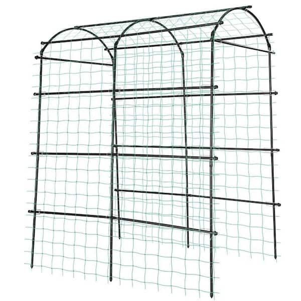 84 in. Metal Garden Arch Trellis or Climbing Plants with Nylon Netting for Climbing Vine Vegetables Fruits Black