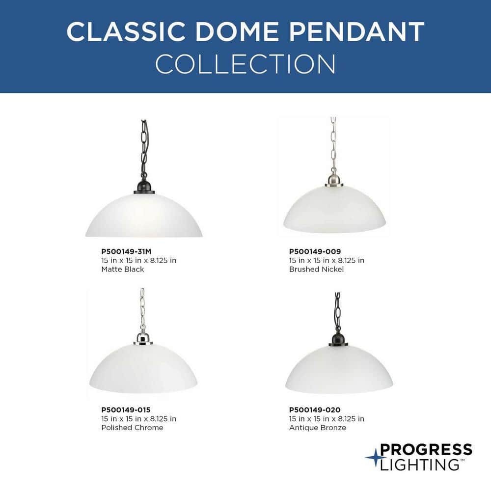 Matte Black Glass Dome Pendant Light with Nickel Accents
