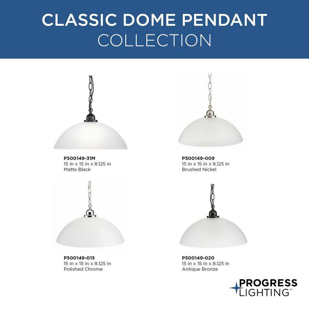 Classic Chrome Glass Dome Pendant Light with Etched Shade