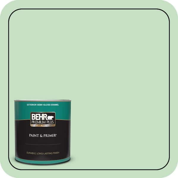 BEHR PREMIUM PLUS 1 qt. #450C-3 Green Myth Semi-Gloss Enamel Exterior Paint & Primer