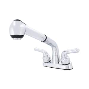 Dual Handle Pulldown Sprayer Utility Faucet with Washerless Cartridge in Chrome