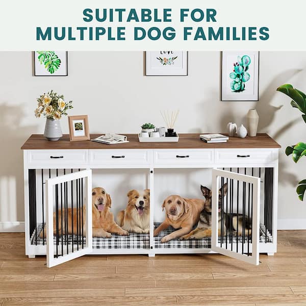 FUFU&GAGA 86.6 in. Large Dog Crate Furniture Wooden Dog Crate