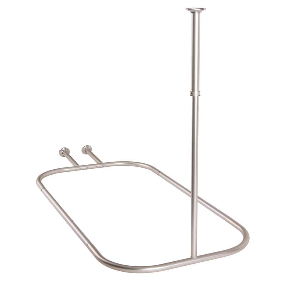 Extra Large Nickel Aluminum Oval Shower Rod with White Curtain