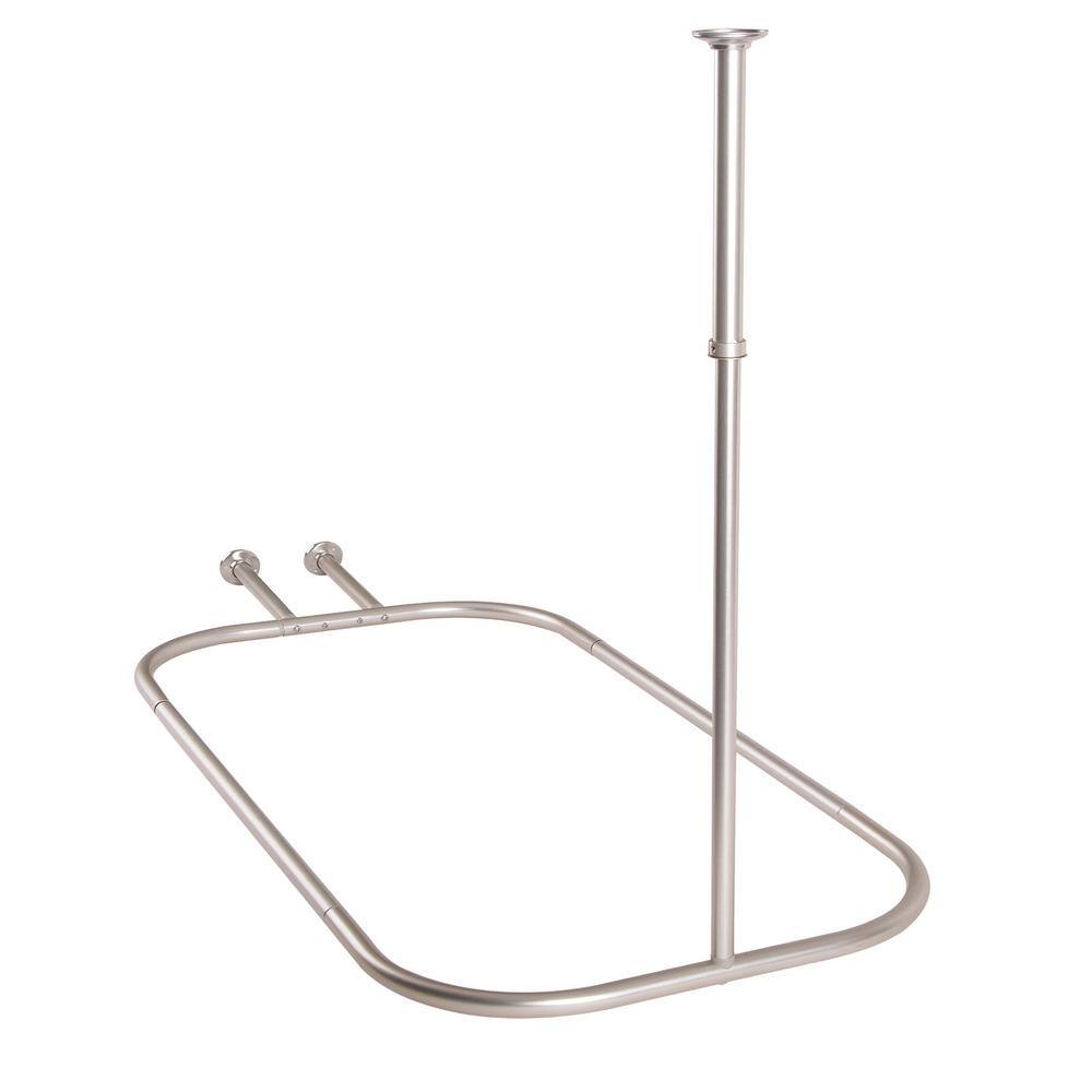Brushed Nickel D-Shaped Wall and Ceiling Mounted Shower Curtain Rod Set