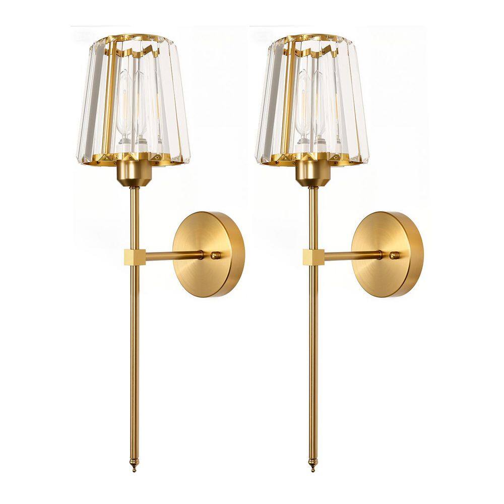 2-Pack 6 in. 1-Light Gold Crystal Wall Sconce with Tapered Shade, Traditional Indoor Wall Light for Bedroom Hallway price history on PriceWatchPro