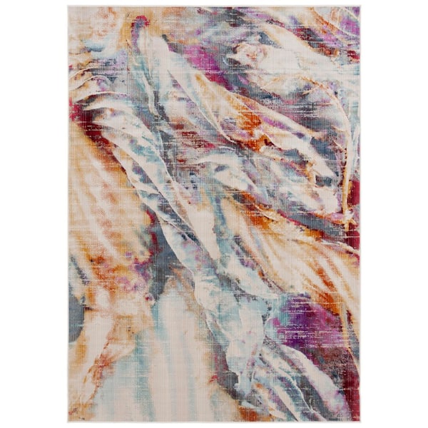 Rainbow Blue/Gold 9 ft. x 12 ft. Abstract Indoor/Outdoor Area Rug
