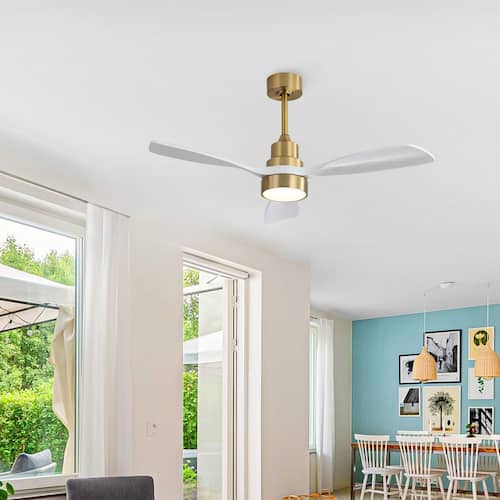 Auris 48 in. White Blades Indoor Gold Ceiling Fan with LED Light Quiet DC Motor Downrod Mount TaiMei Ceiling Fans With Lights