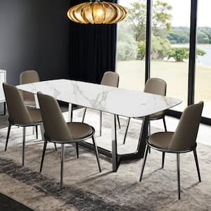 Riven 7-Piece Silver Ceramic Top Dining Room Set (Seats 6)