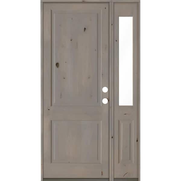Krosswood Doors 56 in. x 96 in. Rustic knotty alder Left-Hand/Inswing Clear Glass Grey Stain Square Top Wood Prehung Front Door w/RHSL