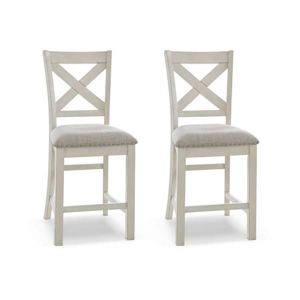 Robbinsdale 42 in. H Antique White High Back Wood Bar Stool with Upholstery Seat (Set of 2)