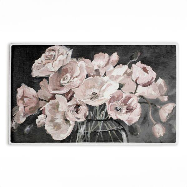 Flowers in Clear Vase 18 in. x 30 in. Gray Floral Polyester Blend Rectangle Bathmat
