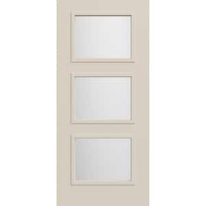 36 in x 80 in 3 Lite Equal Right-Hand Inswing Frosted Glass Primed Steel Front Door Slab