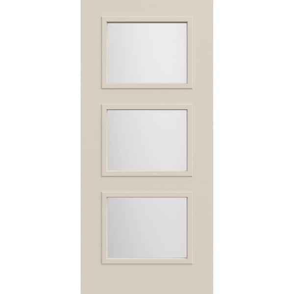 JELD-WEN 36 in x 80 in 3 Lite Equal Right-Hand Inswing Frosted Glass Primed Steel Front Door Slab