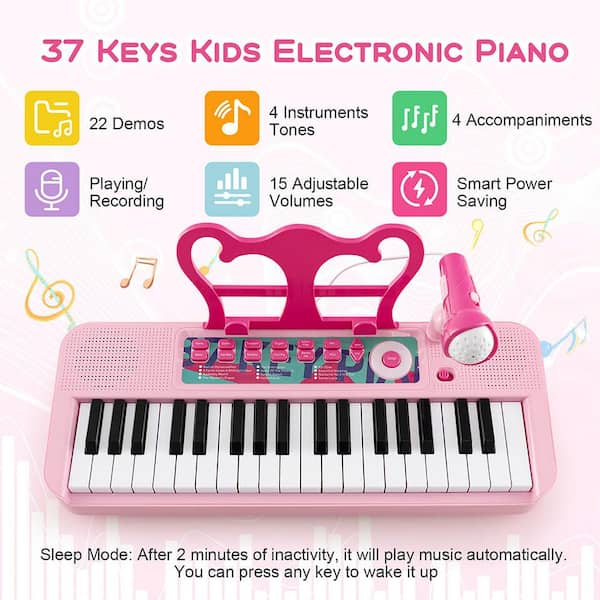 Giocattolo con tastiera di pianoforte per bambini a 37 tasti GymaxGiocattolo con tastiera di pianoforte per bambini a 37 tasti Gymax  