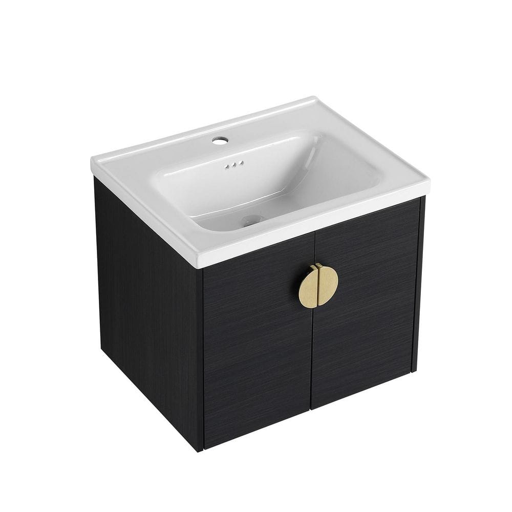 23.80 in. W x 18.50 in. D x 20.70 in. H Floating Wall-Mounted Bath Vanity in Black Chestnut with White Ceramic Top price history on PriceWatchPro
