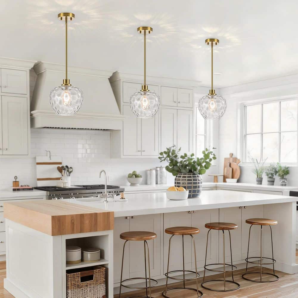 RayHome 1-Light Modern Gold Adjustable Height Pendant Light with Apple-shaped Hammered Glass for Kitchen Island Bedroom price history on PriceWatchPro