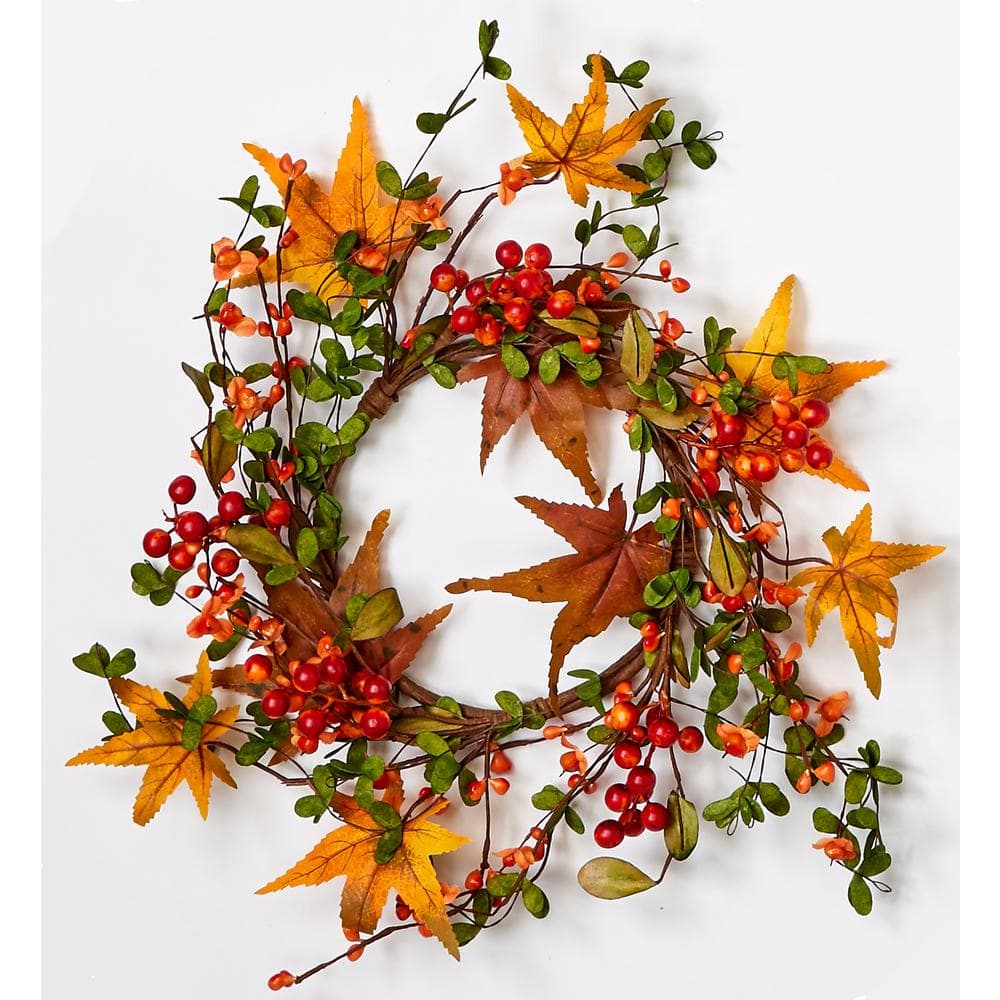  6.5 in. Artificial x 12 in. Artificial O.D. Fall Berry and Leaf Candle Ring/Wreath