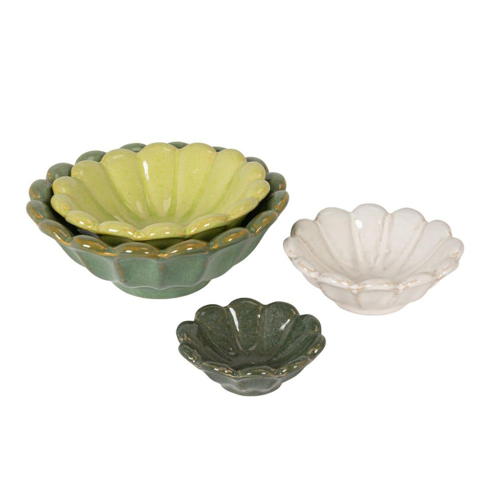 Storied Home 44 fl. oz. Multi-Colored Spring Tones Stoneware Flower Shaped Bowl (Set of 4)