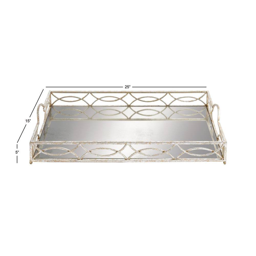 Elegant Silver Rectangular Glass Serving Tray