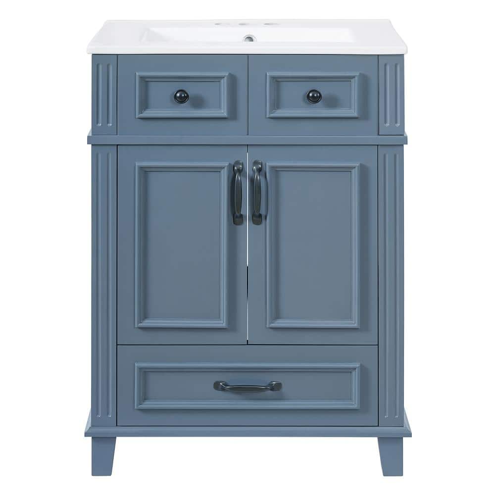 24 in. Single Sink Freestanding Blue Bath Vanity with Glossy White Ceramic Top Unassembled price history on PriceWatchPro