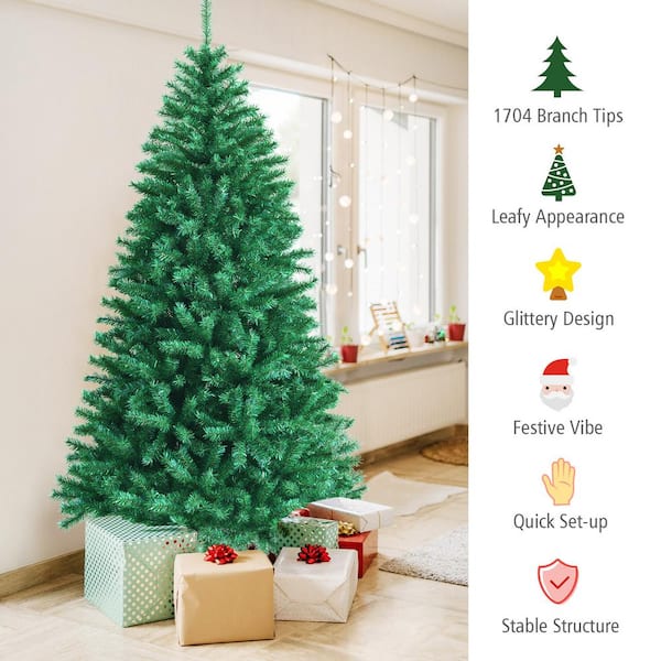 Gymax 6 FT White Artificial Christmas Tree Hinged Unlit Iridescent Xmas Tree  