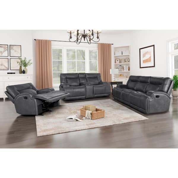 NEW CLASSIC HOME FURNISHINGS New Classic Furniture Titan 3-Piece Gray Faux Leather Manual Living Room Set