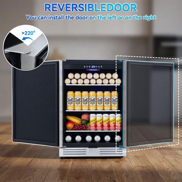 23.4 in. 230-Cans 4.9 cu. ft. Built-in Beverage Refrigerator Reversible Hinge Removable Tempered Glass Shelves in Silver