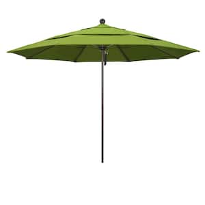 11 ft. Bronze Aluminum Commercial Market Patio Umbrella with Fiberglass Ribs and Pulley Lift in Macaw Sunbrella