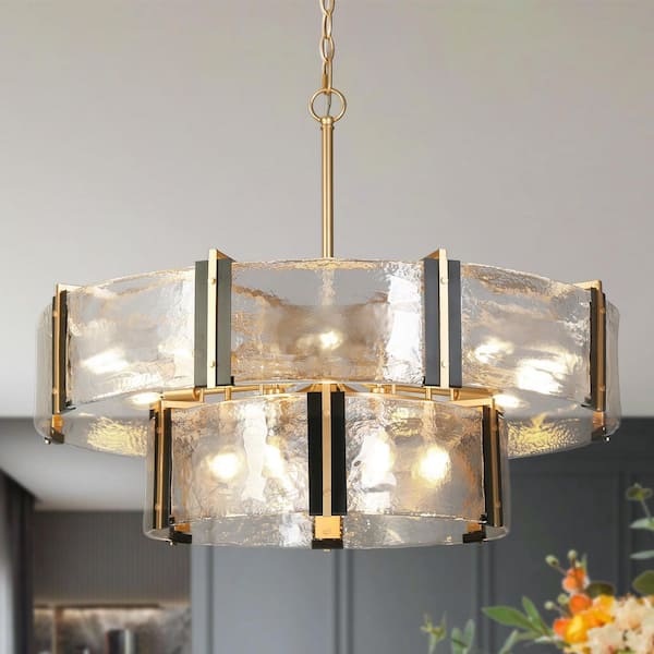 LNC Modern 31.5 in. 15-Light Black and Dark Gold Island Chandelier