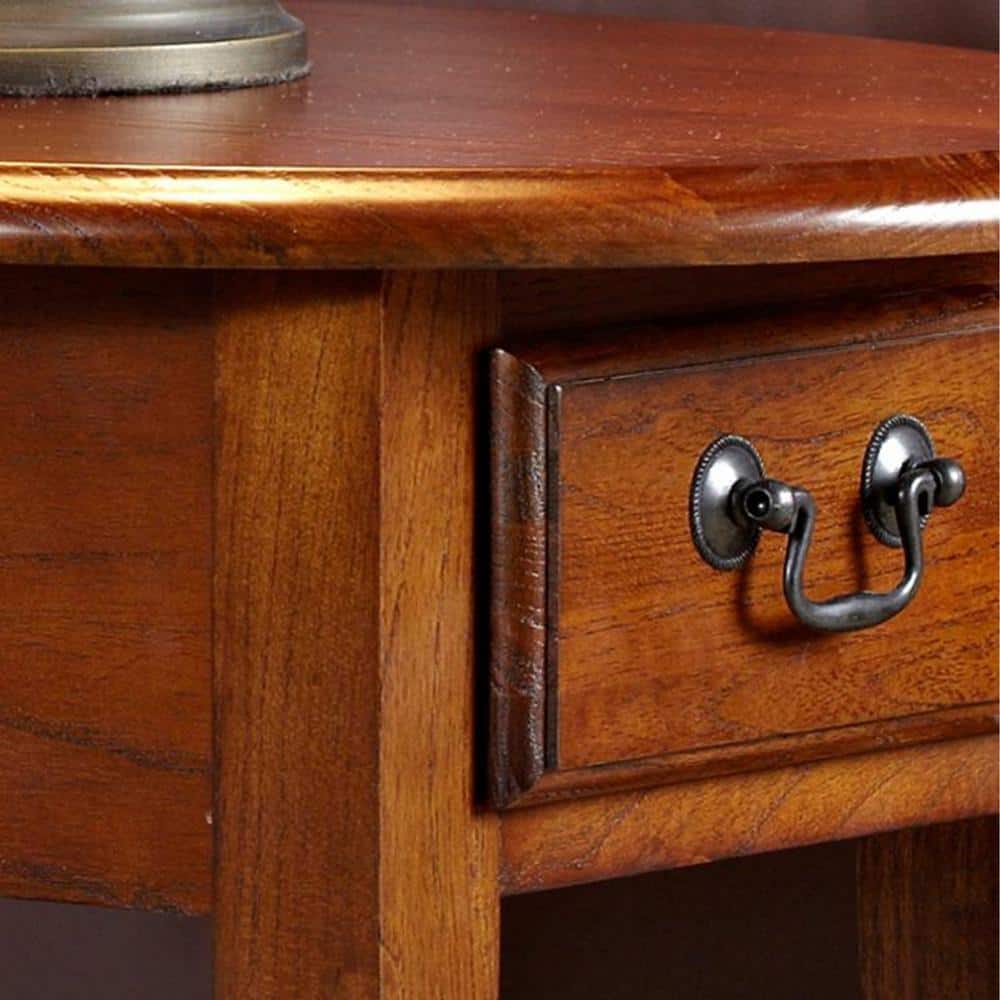 Elegant Round Medium Oak Side Table with Storage Drawer
