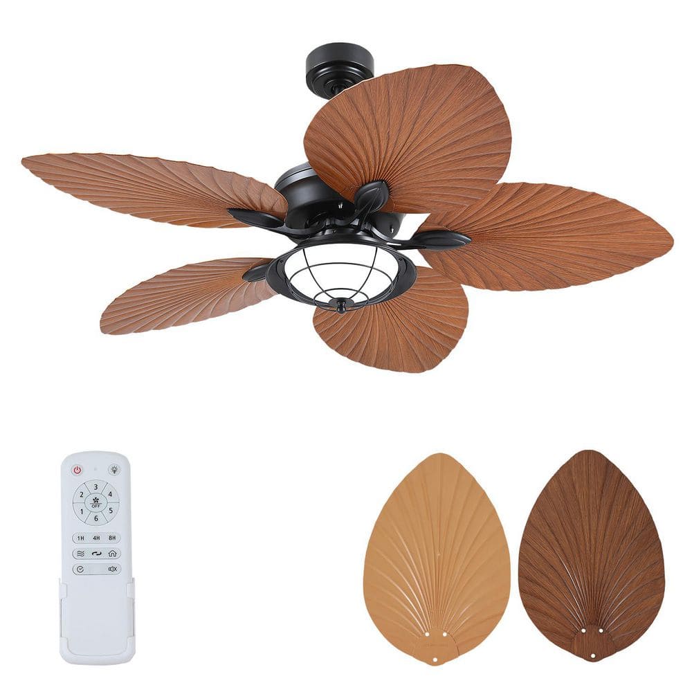 Kviflon 52 in. Indoor/Outdoor 5 Palm Leaf Black Downrod Ceiling