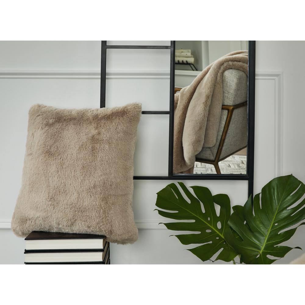 Light Brown Faux Rabbit Fur Square Accent Pillow, 20 x 20 Inches