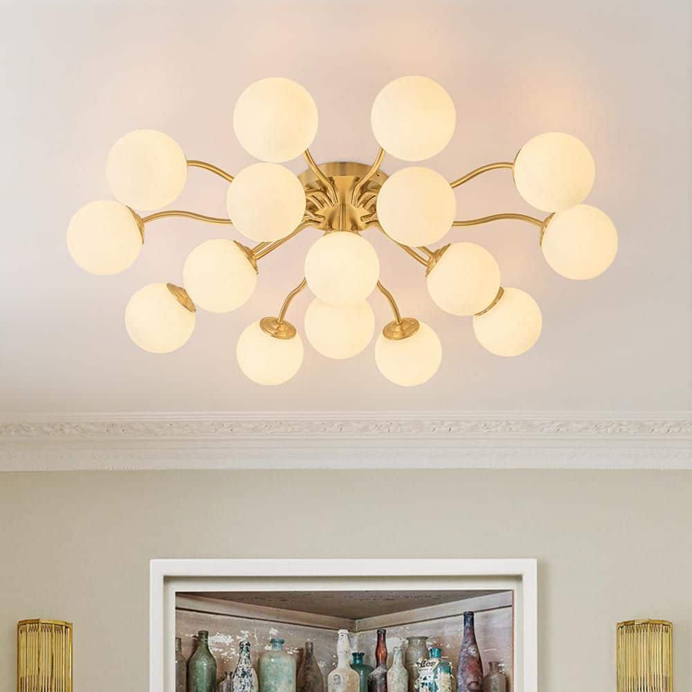 Y'INSP 51.18 in. 16-Light Brass Industrial Semi-Flush Mount Light
