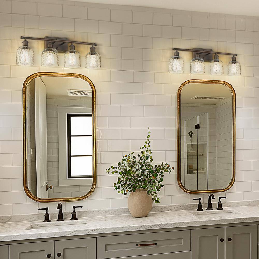 Oil Rubbed Bronze 4-Light Vanity with Clear Hammered Glass Shades