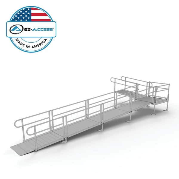EZ-ACCESS PATHWAY 28 ft. L-Shaped Aluminum Wheelchair Ramp Kit with Solid Surface Tread, 2-Line Handrails and 4 ft. Turn Platform