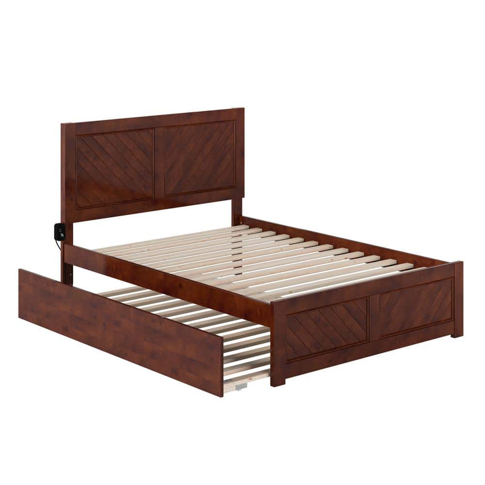 Canyon Walnut Full Platform Bed with Trundle and Chevron Headboard