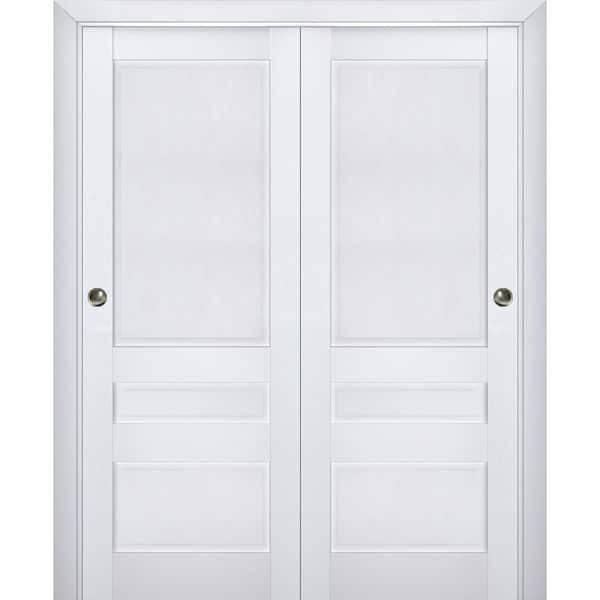 60 in. x 96 in. 2 Panel White Finished Solid Wood Sliding Door with Hardware