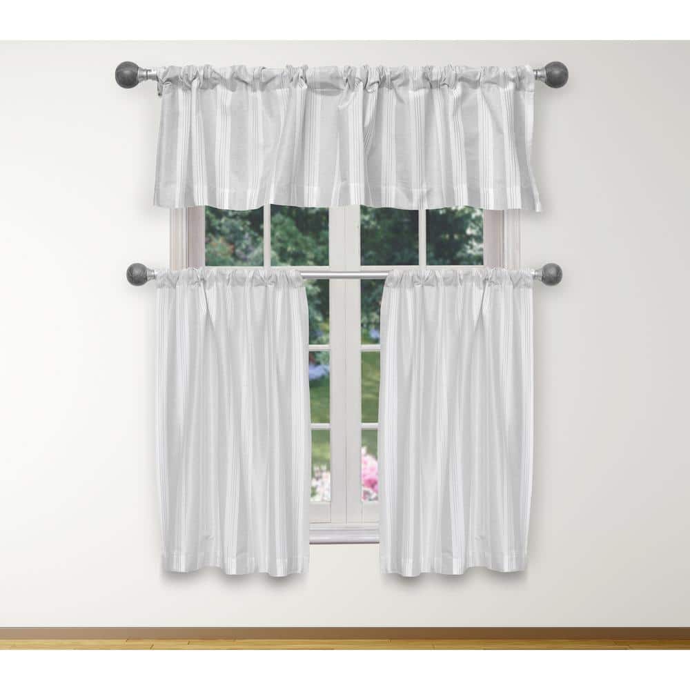 White-Silver Solid Rod Pocket Room Darkening Curtain - 15 in. W x 58 in. L 