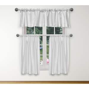 White-Silver Solid Rod Pocket Room Darkening Curtain - 15 in. W x 58 in. L (Set of 3)