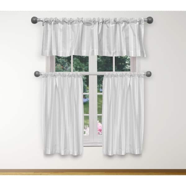 Duck River White-Silver Solid Rod Pocket Room Darkening Curtain - 15 in. W x 58 in. L (Set of 3)